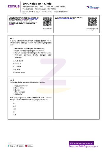 Tes Evaluasi - Pendahuluan Ilmu Kimia